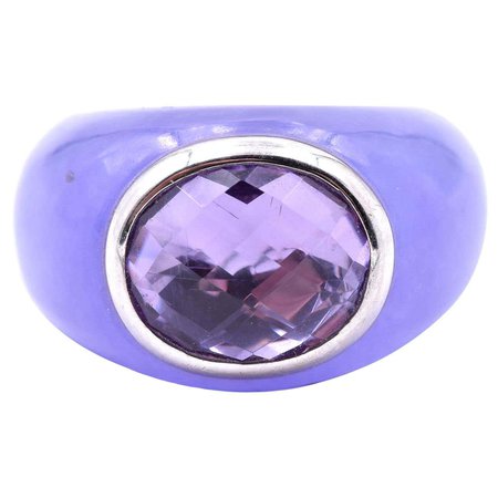 18 Karat White Gold Jade and Amethyst Ring For Sale at 1stDibs