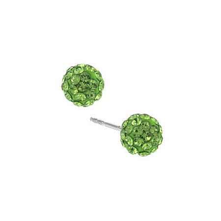 Silver-Tone Green Pave 6mm Stud Earrings