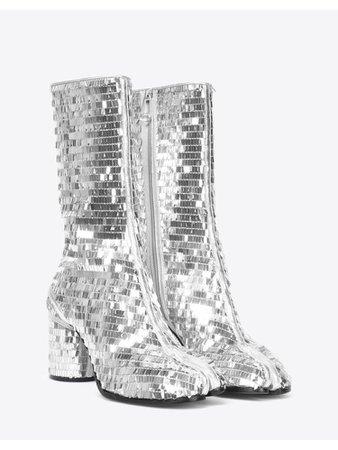 silver sequence high heel ankle boots
