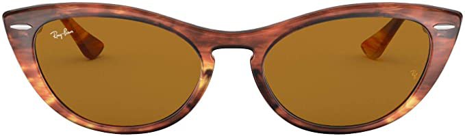 Amazon.com: Ray-Ban Women's RB4314N Nina Cat-Eye Sunglasses, Stripped Brown/Brown, 54 mm: Clothing