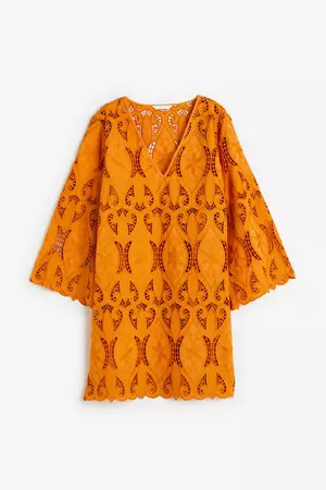 Embroidered Dress - Orange - Ladies | H&M US