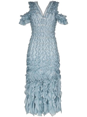 Alexander McQueen ruffled V-neck midi dress $10,500 - Shop AW19 Online - Fast Delivery, Price