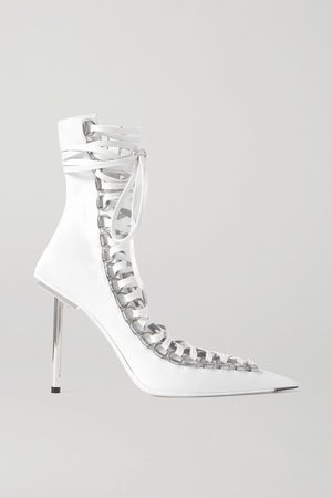 Corset Lace-up Leather Ankle Boots - White
