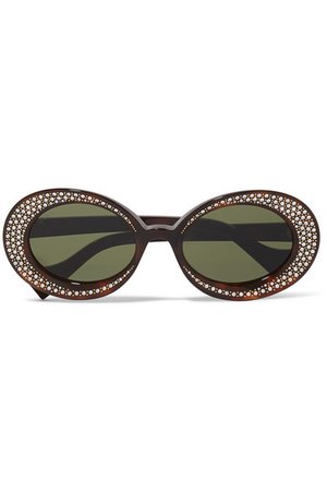 Gucci | Crystal-embellished round-frame tortoiseshell acetate sunglasses | NET-A-PORTER.COM