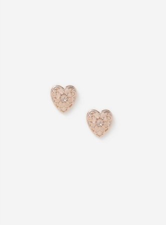 Rose Gold Look Fili Heart Stud Earrings | Miss Selfridge