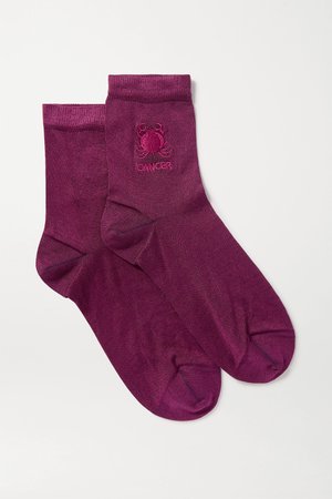 Purple Cancer embroidered silk-blend socks | Maria La Rosa | NET-A-PORTER