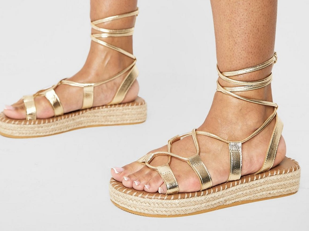 gold boohoo sandals