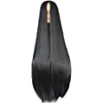 Amazon.com: JYWIGS 100CM Super Long Straight Wig No Bangs Extra Long Middle Parted Rose Network Black White Party Anime Cosplay Hair with Hairnet (Black) : Clothing, Shoes & Jewelry