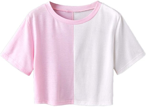 SweatyRocks Women's Short Sleeve Round Neck Colorblock Stripe Tee Shirt Crop Top at Amazon Women’s Clothing store