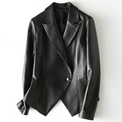 Peplum Single-Breasted Leather Jacket – Mary Cheffer