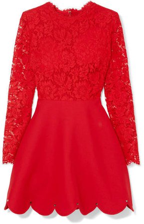 Guipure Lace And Crepe Mini Dress - Red