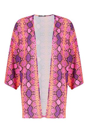 Tall Snake Print Kimono | Boohoo pink