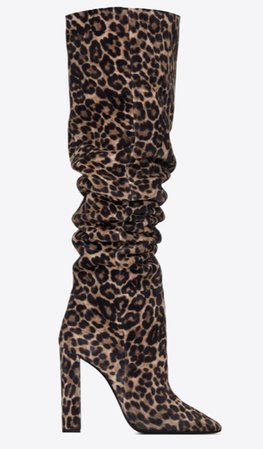 YSL 76 print over the knee boots in leopard