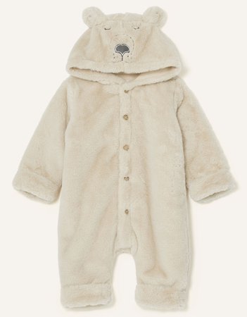 Newborn Bear Soft Pramsuit Camel | Newborn Babygrows, Sleepsuits & Rompers | Monsoon UK.