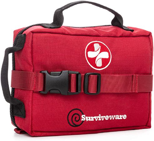 Amazon.com: SURVIVEWARE Survival First Aid Kit, Removable MOLLE Compatible System, Emergency Bag for Camping, Hiking, Hurricane and Natural Disaster Preparedness, 180 Pieces, Red : Sports & Outdoors