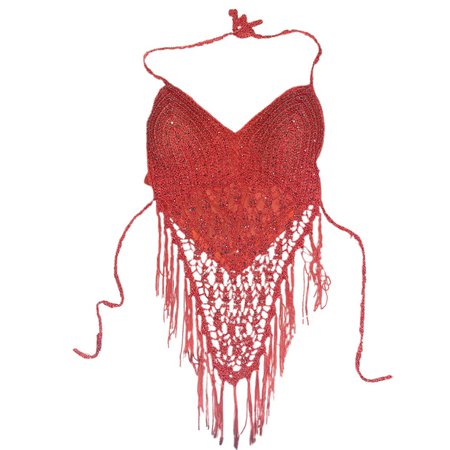 embellished crochet fringe halter top