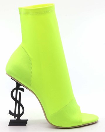 neon yellow open toe dollar sign boots