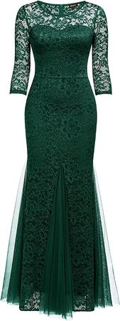Amazon.com: Miusol Women's Classy Floral Lace 2/3 Sleeve Mermaid Evening Formal Maxi Dress : Clothing, Shoes & Jewelry
