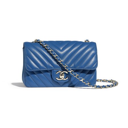 Lambskin & Gold-Tone Metal Blue Mini Flap Bag | CHANEL