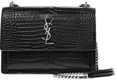 Sunset Medium Croc-effect Leather Shoulder Bag - Black