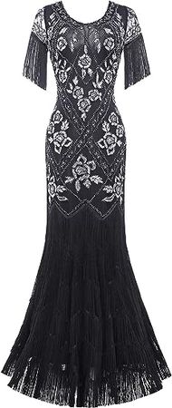 BABEYOND Women's Flapper Dress 1920s V-Neck Evening Gown Sequin Beaded Maxi Dress for Wedding at Amazon Women’s Clothing store
