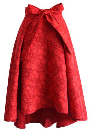 Scarlet Jacquard Floral Waterfall Skirt