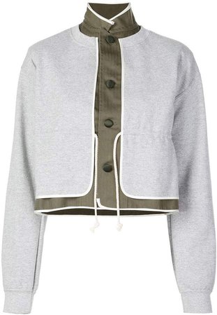 contrast layer effect button-up sweatshirt