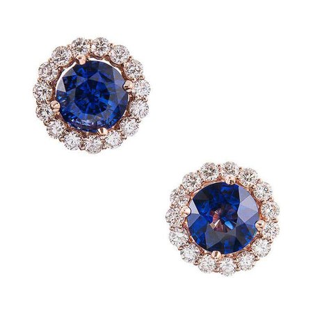 Rose Gold 6.04 Carat Ceylon Sapphire and Diamond Cluster Earrings
