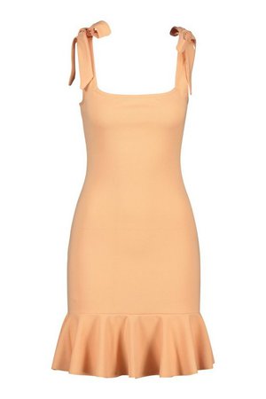 Tie Shoulder Frill Hem Mini Dress | boohoo
