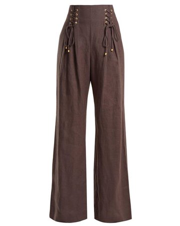 Zimmermann Painted Heart Wide Leg Lace Up Linen Trousers in Brown - Save 75% - Lyst