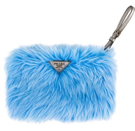 Prada Faux Fur Blue Mini Clutch Bag