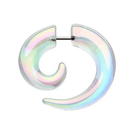 Iridescent Opal Coat Acrylic Fake Spiral Taper - 1 Pair - * Rebel Bod *