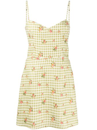 Reformation Roarke floral-print checked dress