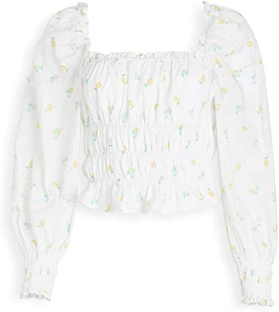 Amazon.com: For Love & Lemons Women's Blouse, White Floral, Extra Small: Clothing