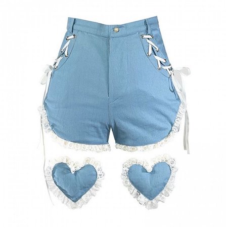 light blue denim shorts heart straps