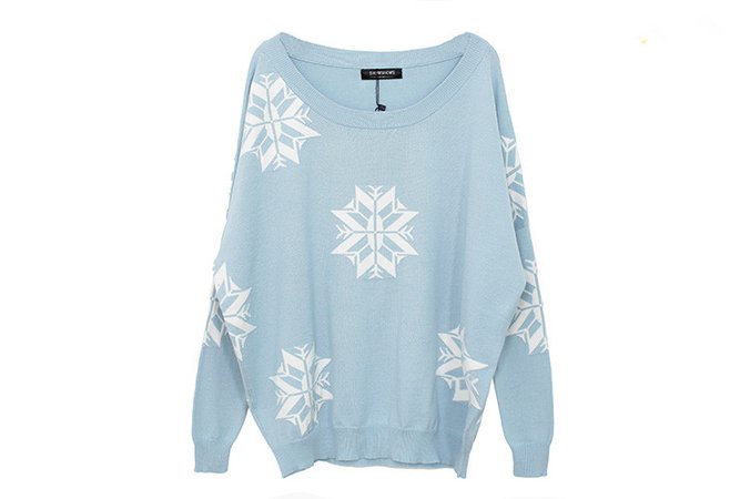 Blue Casual White Snowflake Sweater on Luulla