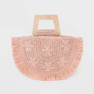 Floral Print Straw Half Moon Tote Handbag - A New Day™ Blush : Target