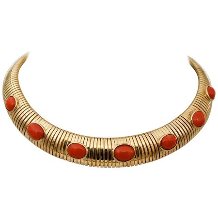 Coral, 18 Karat Yellow Gold Choker Necklace For Sale at 1stDibs