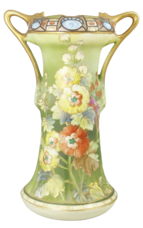 Handpainted Japanese Nippon porcelain vase in striking Art Nouveau design