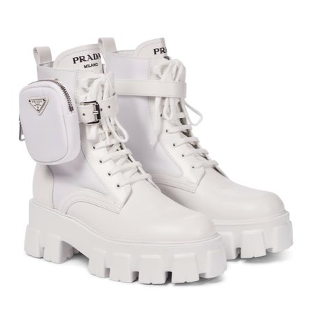 Prada Monolith Ankle Boots White Leather