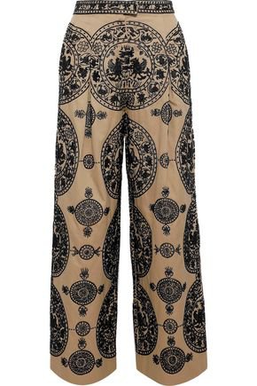 Bead-embellished cotton-twill wide-leg pants | VALENTINO | Sale up to 70% off | THE OUTNET