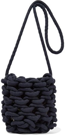 Woven Cotton Shoulder Bag - Navy