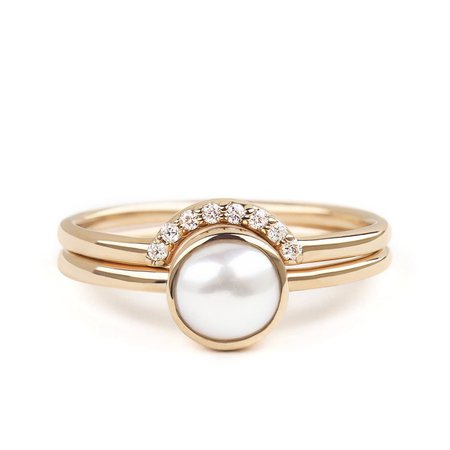 Pearl Ring Set Wedding Ring Set Bridal Ring Set Pearl | Etsy