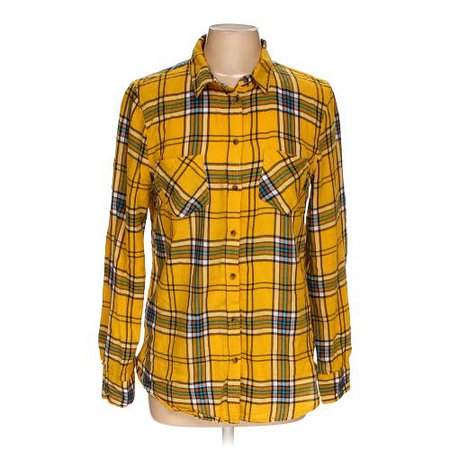 Merona Plaid Cotton Button-up Shirt, Size M, Yellow