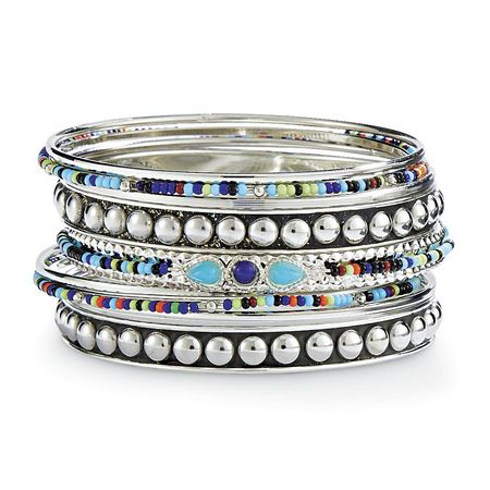 Silver Bangles Set of Nine - Pyramid Collection Fashions That Express Fantasy And Romantic Spirit