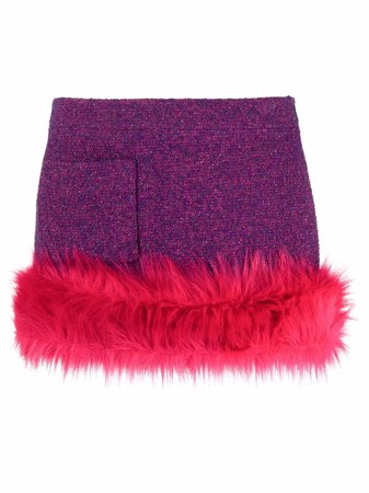 Shop Saint Laurent faux-fur trim tweed mini skirt with Express Delivery - FARFETCH