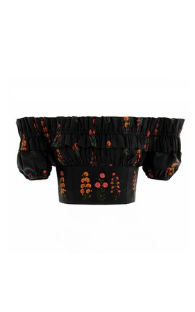 Pimienta Dahlia-Embroidered Cotton Poplin Off-The-Shoulder Crop Top by Agua by Agua Bendita | Moda Operandi
