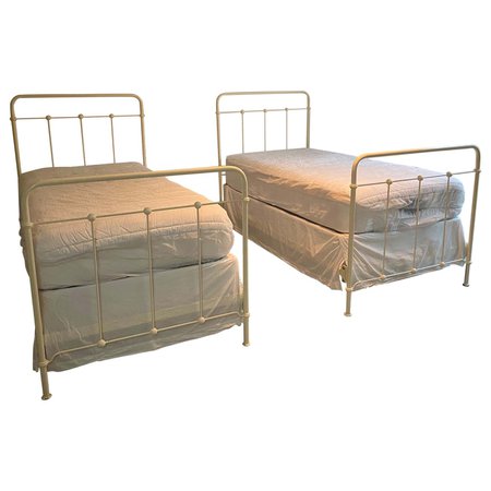 Pair of Ivory Iron Bed Frames by Charles P. Rogers and Co. For Sale at 1stDibs