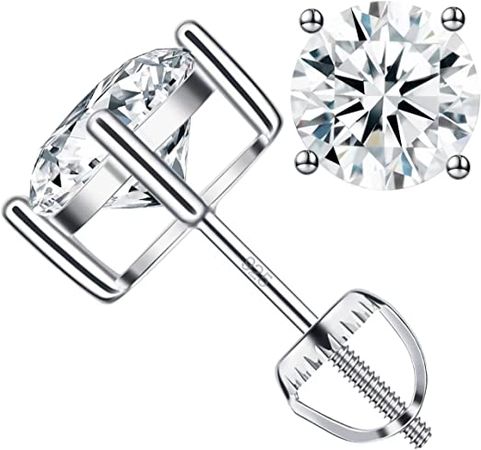 Amazon.com: Diamond Earrings for Women Men Moissanite Stud Earrings 1ct-4ct 18K White Gold Plated 925 Sterling Silver Studs with Screw Ear Backs,Gifts for Wife Mom Girlfriend Boy and Girl ( 2.0 Carats 1.0 Ct Each ): Clothing, Shoes & Jewelry