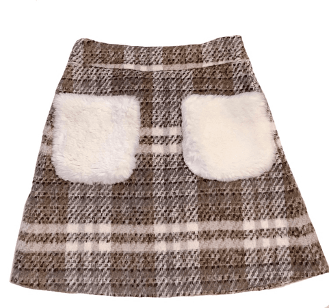 honey cinnamon fur pocket check mini skirt